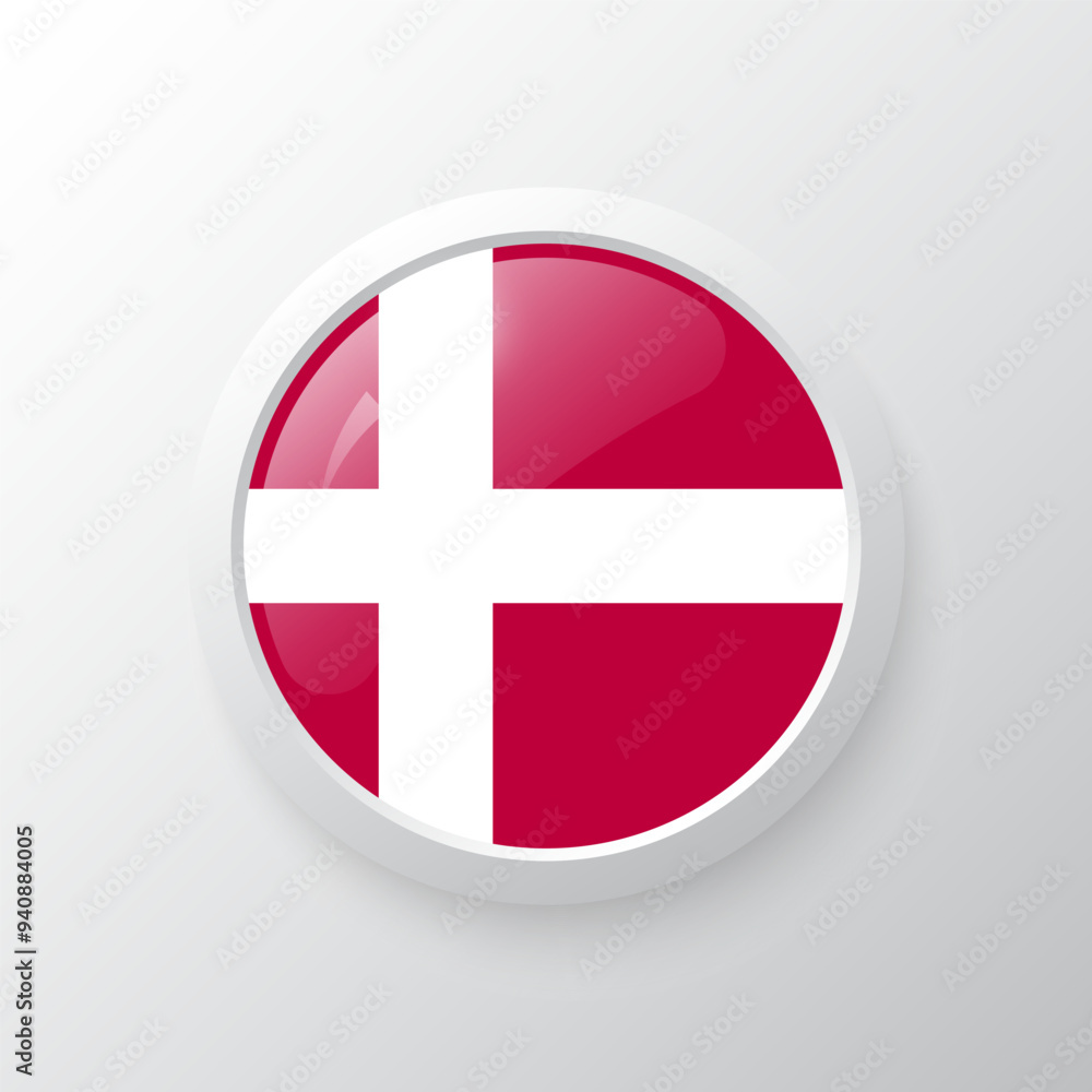 3D Button with Denmark flag. as round glossy icon on background isolated. Vector illustration eps 10. 3D Button with Denmark flag. as round glossy icon on background isolated. Vector illustration eps 10.