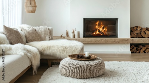 Wallpaper Mural Warm livingroom with sofa and fireplace Torontodigital.ca