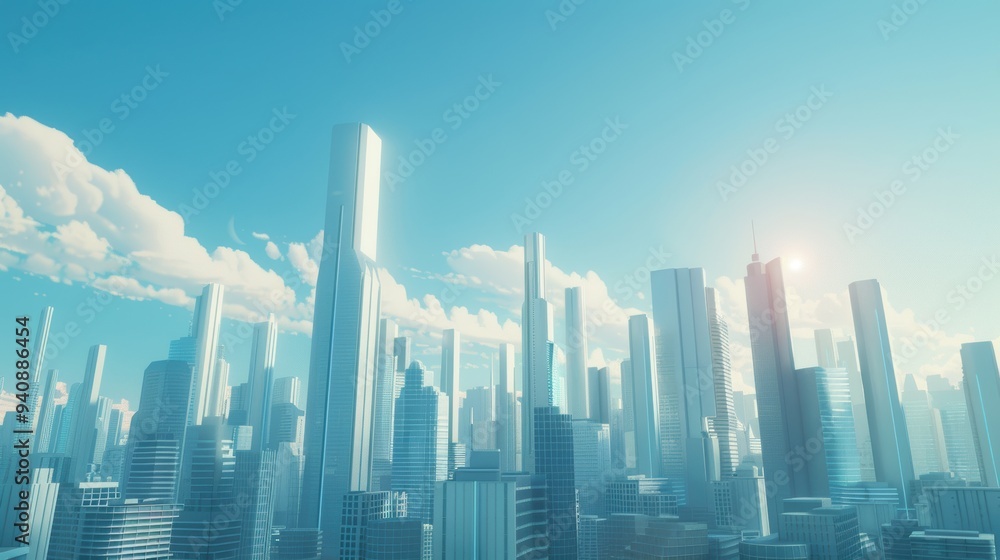 A vibrant skyline showcasing modern skyscrapers against a clear blue sky, ideal for urban and architectural themed projects. A vibrant skyline showcasing modern skyscrapers against a clear blue sky, ideal for urban and architectural themed projects.