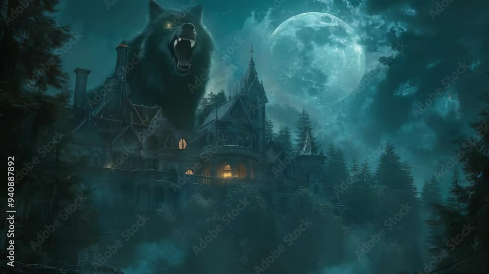 Werewolf Rooftops video of werewolf growls in the moonlight, illuminated by the full moon ...