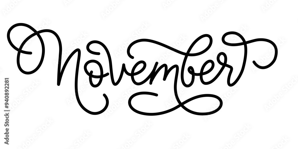 November vector lettering in script monoline style. November vector lettering in script monoline style.