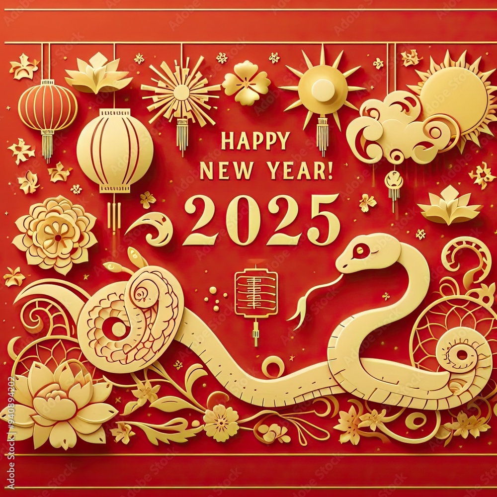 custom made wallpaper toronto digital2025 Snake year paper art background with Generative AI.