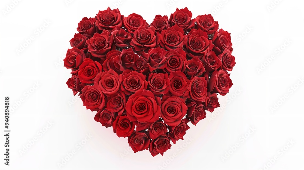 Valentines Day Heart Made of Red Roses Isolated on White Background. Valentines Day Heart Made of Red Roses Isolated on White Background.