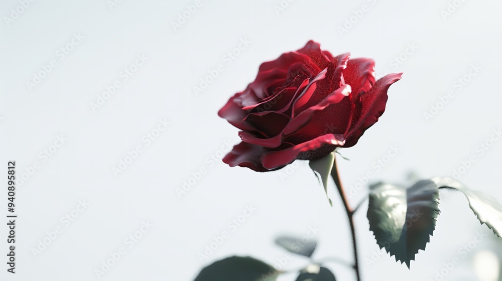 Obraz premium A single open red rose in a simple background