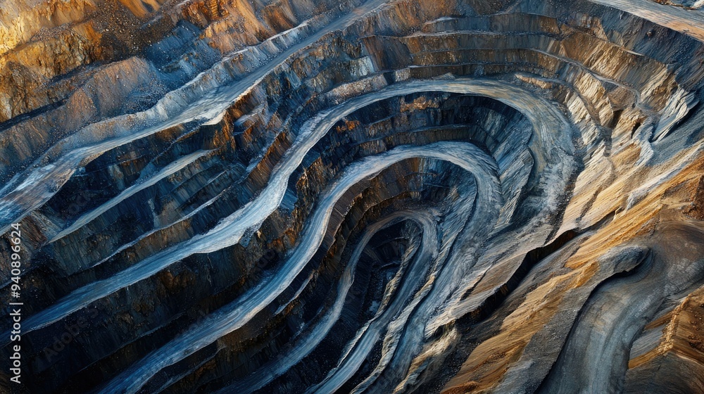 A bird-eye view of a copper mine, revealing the layered, terraced landscape carved by years of extraction. A bird-eye view of a copper mine, revealing the layered, terraced landscape carved by years of extraction.