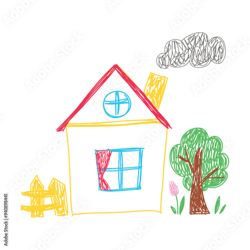 House as Kids Doodle Simple Hand Drawn Element Vector Illustration
