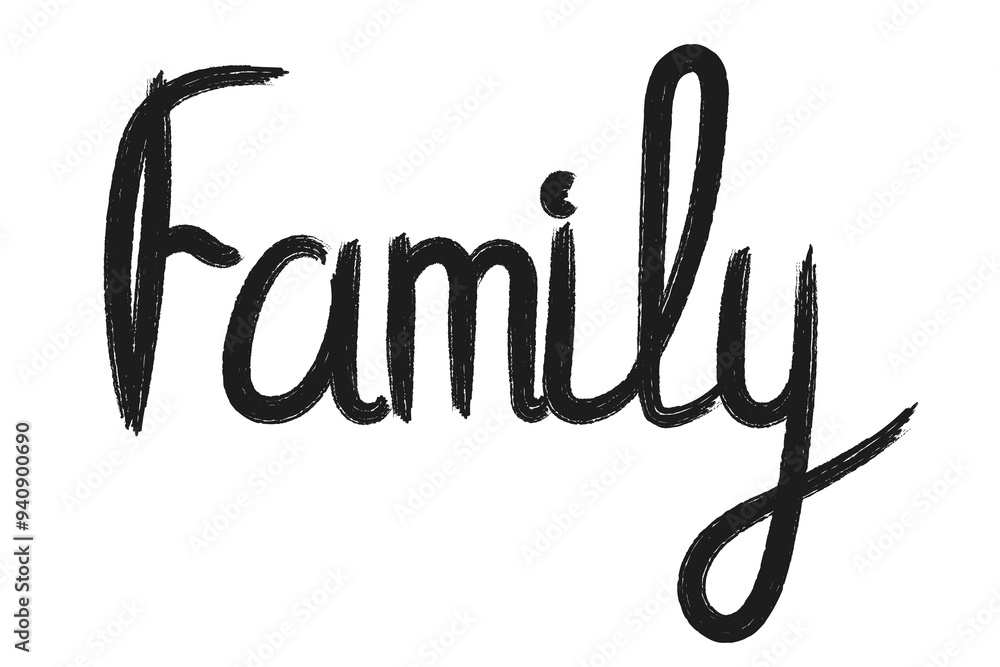 Hand drawn lettering Family. Decorative vector lettering in flat style for cozy home design, stickers, posters, print. Handwritten cursive font. Hand draw word in black color. Isolated on white. Hand drawn lettering Family. Decorative vector lettering in flat style for cozy home design, stickers, posters, print. Handwritten cursive font. Hand draw word in black color. Isolated on white.