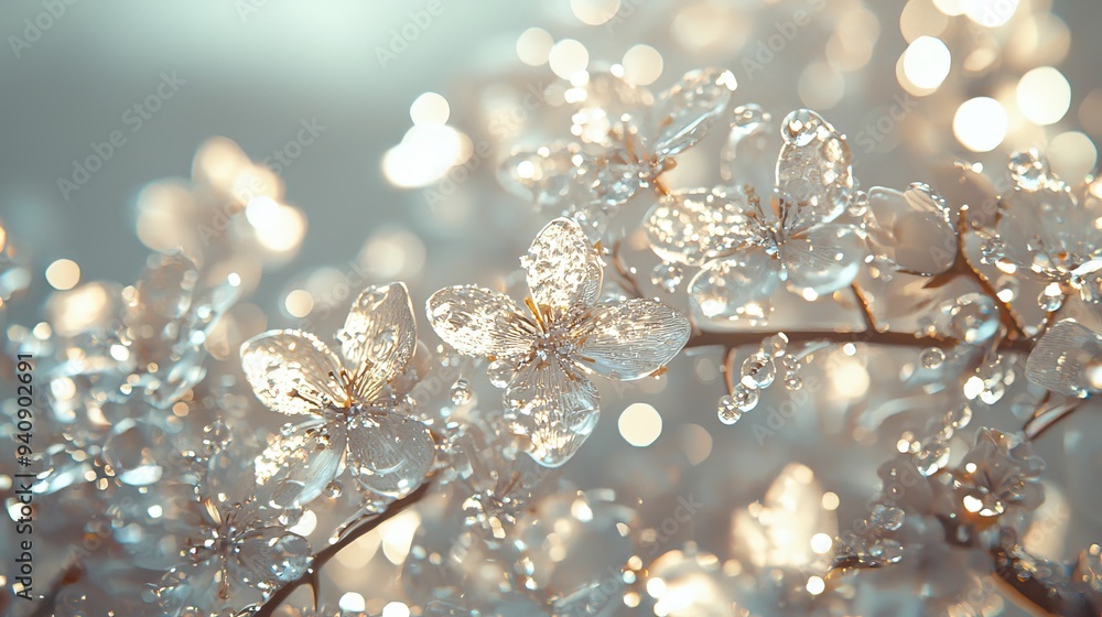 A tight shot of water droplets clinging to a plant, with a softly blurred backdrop of leaves and flowers A tight shot of water droplets clinging to a plant, with a softly blurred backdrop of leaves and flowers