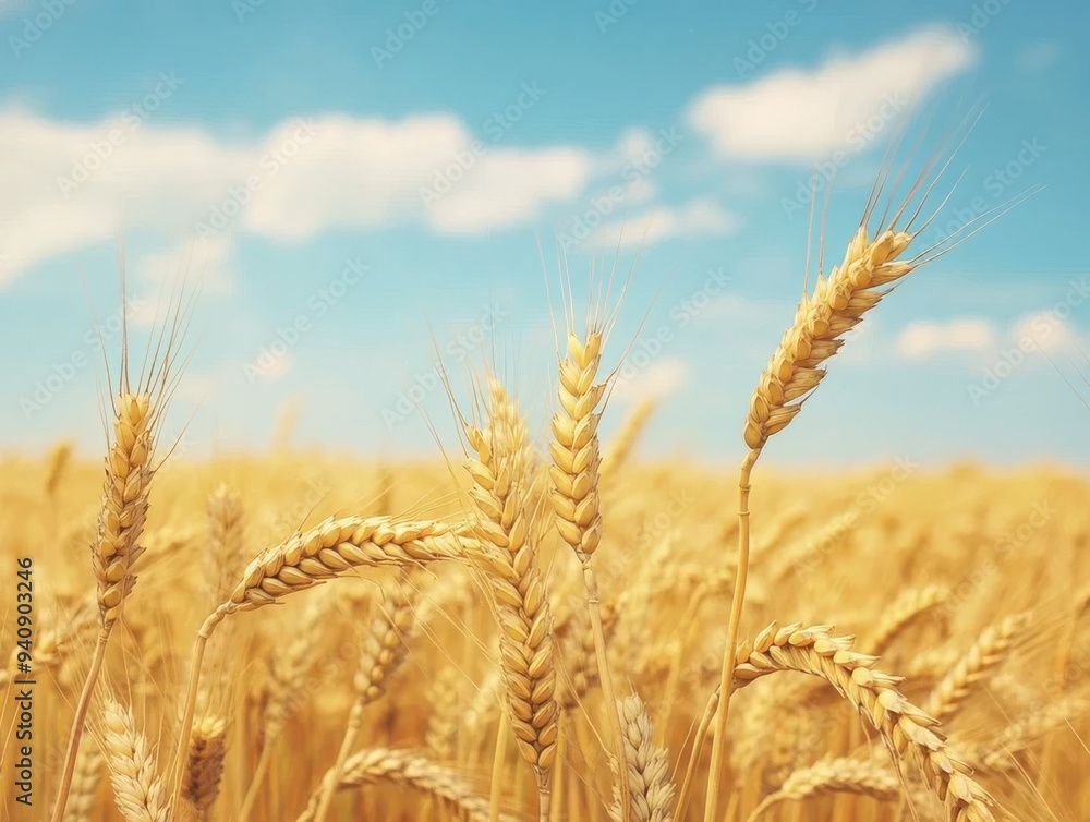 A Golden Wheat Field in Summer, with the Stalks Swaying in the Wind Under a Vast Blue Sky A Golden Wheat Field in Summer, with the Stalks Swaying in the Wind Under a Vast Blue Sky