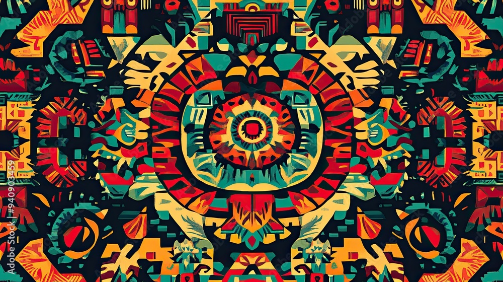 Fototapeta premium A colorful design featuring traditional indigenous motifs, creating a rich cultural tapestry.