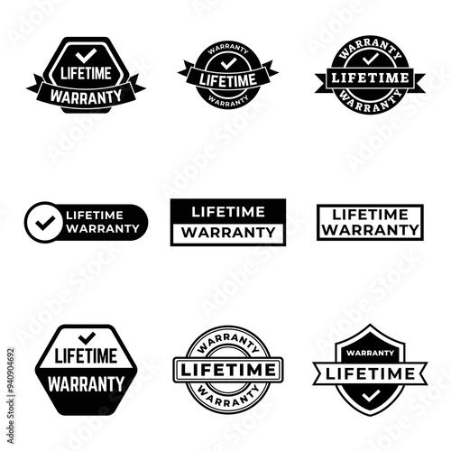 Set of Lifetime Warranty Stamp, Imprint, Seal Template in flat color. Vector Stock Illustration