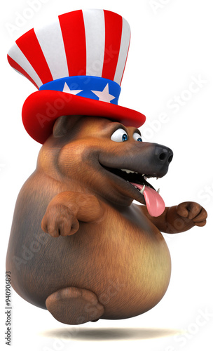 Fun 3D cartoon german shepherd dog with an uncle sam hat