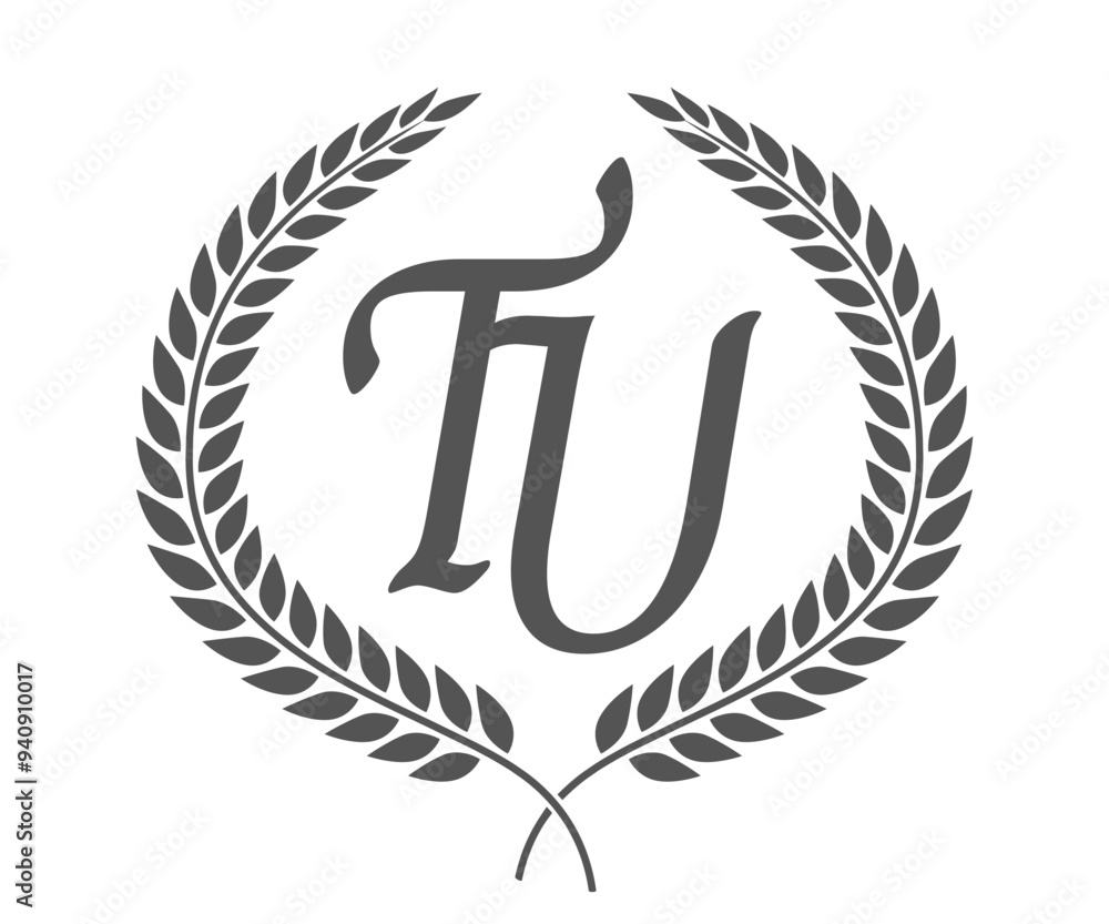 Initial letter T and U, TU monogram logo design with laurel wreath. Luxury calligraphy font. Initial letter T and U, TU monogram logo design with laurel wreath. Luxury calligraphy font.