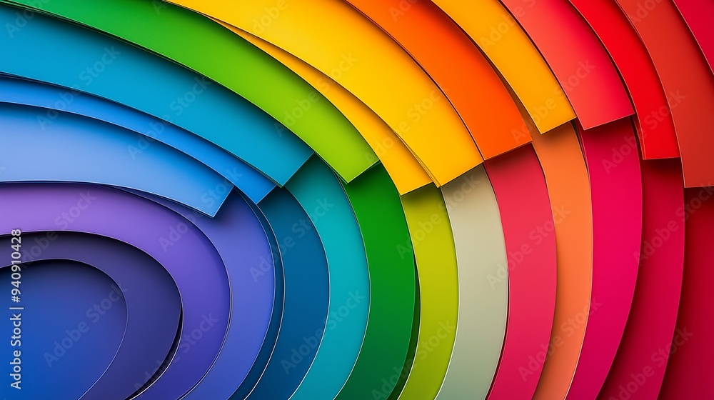 Obraz premium A colorful rainbow with a blue circle in the middle. The rainbow is made up of many different colors, including red, orange, yellow, green, and blue