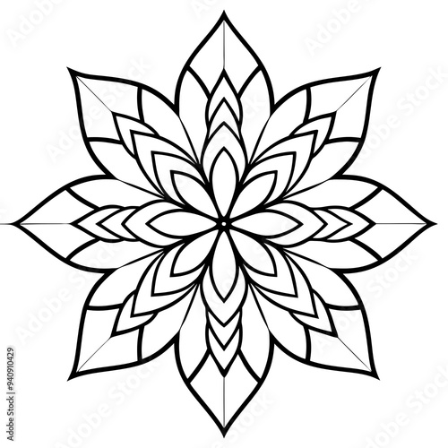 Mandala of leaves, bold, black and white generative AI.