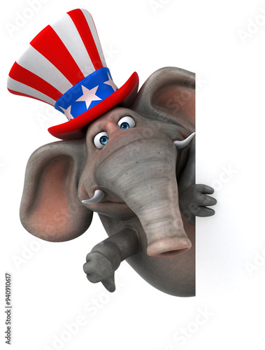 Canvas Print Fun 3D cartoon elephant with an uncle sam hat