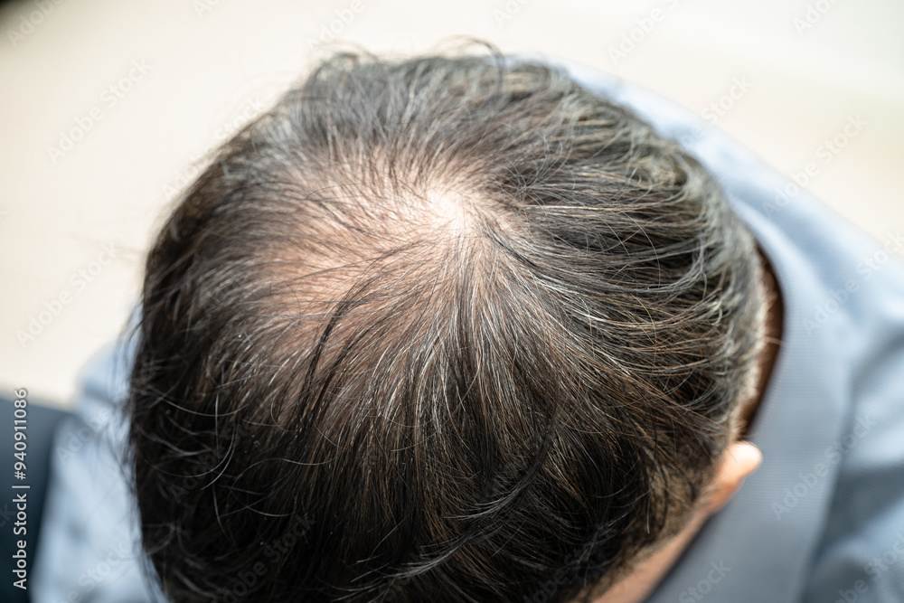 Bald in the middle head and begin no loss hair glabrous of mature Asian business smart active office man. Bald in the middle head and begin no loss hair glabrous of mature Asian business smart active office man.