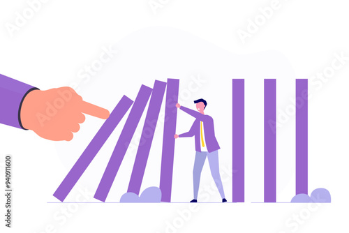 Domino effect, resilienceб risk management concept. Vector illustration.