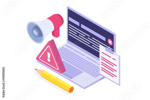 It incident report isometric concept. Vector illustration.