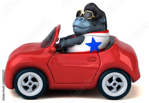 Fun 3D cartoon illustration of a rocker gorilla