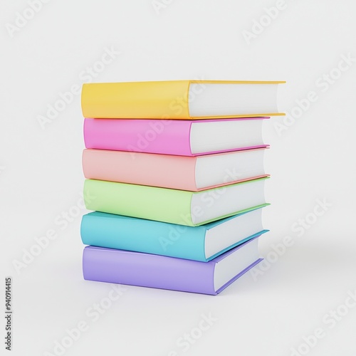 Wallpaper Mural Stack of colorful books arranged in a vertical pile against a white background Generative AI Torontodigital.ca