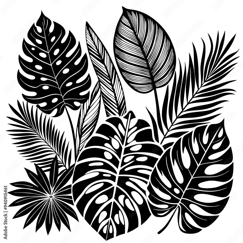 A collection of various big tropical leaves A collection of various big tropical leaves