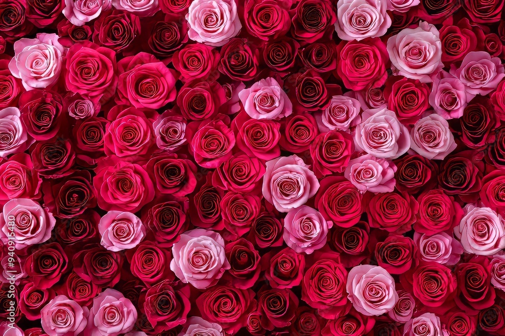 The background consists of many pink, red, and white abstract floral patterns The background consists of many pink, red, and white abstract floral patterns