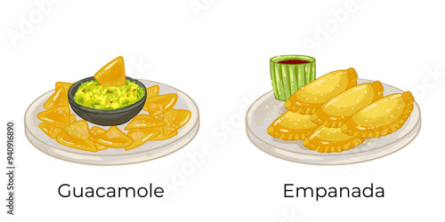 Mexican Food Illustration Set Taco Chilaquiles Nachos Quesadilla Pozole Enchilada Taquito