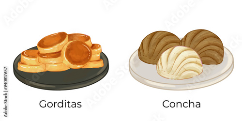 Mexican Food Illustration Set Taco Chilaquiles Nachos Quesadilla Pozole Enchilada Taquito