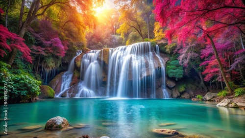 Serene, peaceful waterfall with vivid colors perfect for inspiring awe and tranquility , waterfall, serene, peaceful