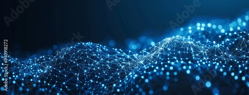 Glowing particles flow dynamically against an abstract plexus modern background.