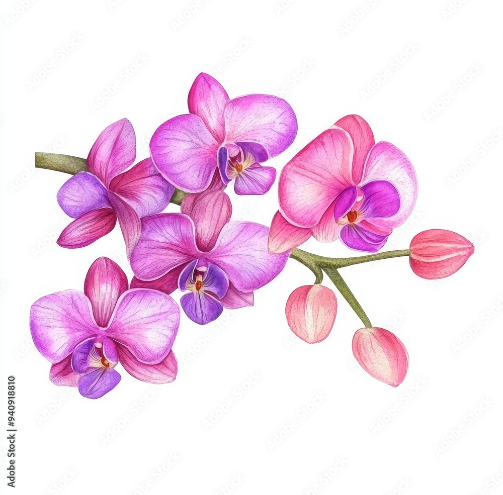 Obraz premium Isolated white watercolor flowers orchids
