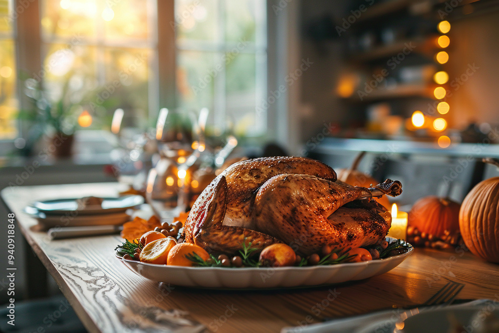 Traditional holiday food for Christmas or Thanksgiving on a wooden table with orange and pumpkin decoration. Traditional holiday food for Christmas or Thanksgiving on a wooden table with orange and pumpkin decoration.