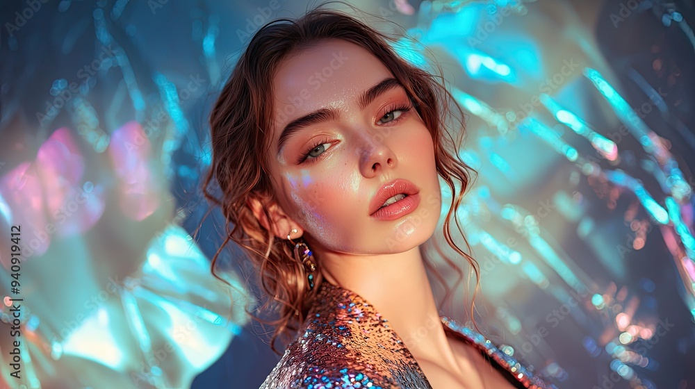 Glamorous Woman with Shimmering Lights Glamorous Woman with Shimmering Lights