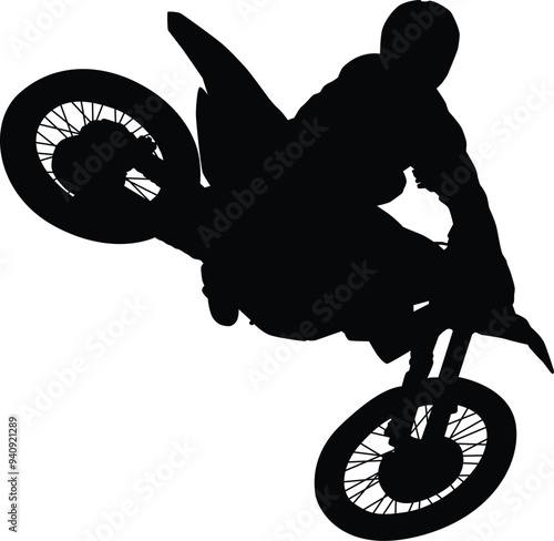 Motocross rider silhouette full body illustration. People posing on motorcycle.