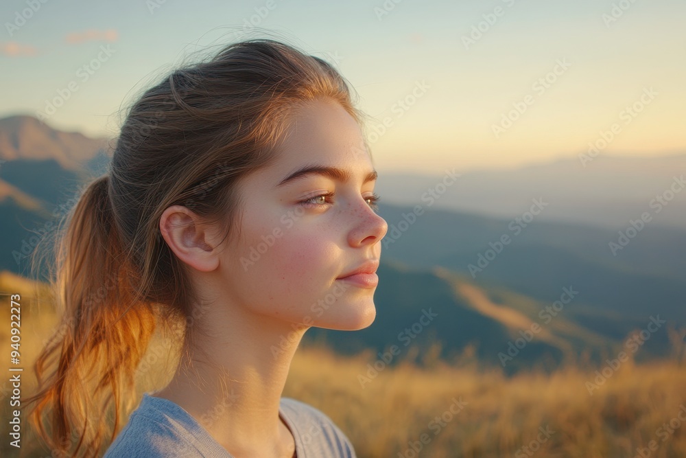 Serene Gen Z Woman Engaging in Silent Meditation Retreat Amidst Mountain Tranquility Serene Gen Z Woman Engaging in Silent Meditation Retreat Amidst Mountain Tranquility
