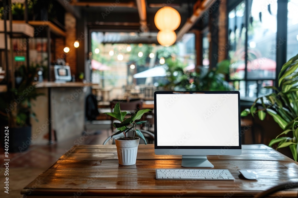 A computer monitor sits on top of a wooden desk, ideal for home or office use A computer monitor sits on top of a wooden desk, ideal for home or office use