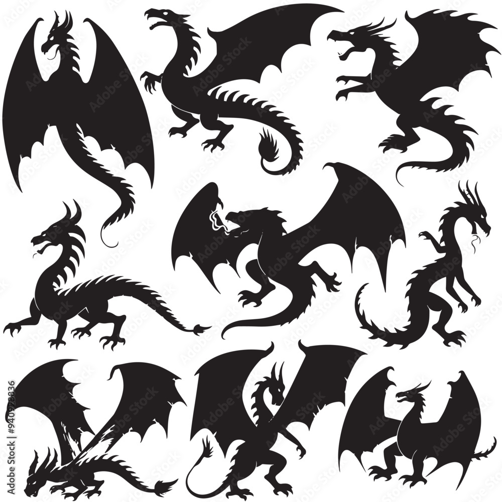 Dragon silhouettes vector
Dragon silhouettes vector