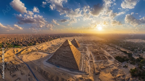 Aerial View of the Pyramids of Giza at Sunset photo