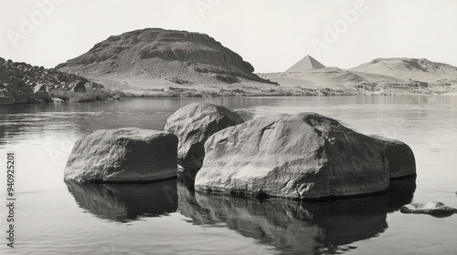 Ancient Egyptian Landscape with Pyramid in the Distance