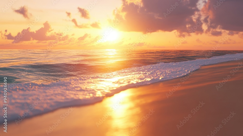 A serene beach at sunset, with warm golden light creating a tranquil atmosphere for unwinding by the water. A serene beach at sunset, with warm golden light creating a tranquil atmosphere for unwinding by the water.