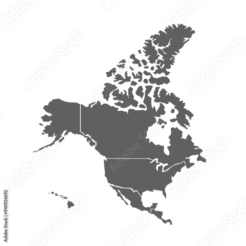 Grey North America high detailed with a clean, uncluttered design.