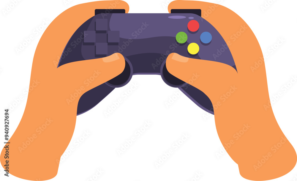 Hands holding a video game controller, playing a console Hands holding a video game controller, playing a console
