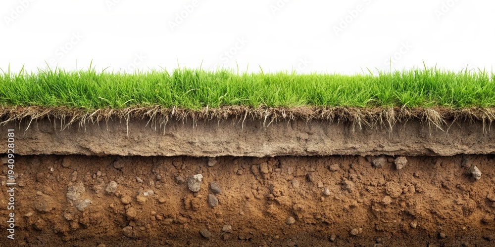 Underground soil layer cross section with erosion ground and grass on ...