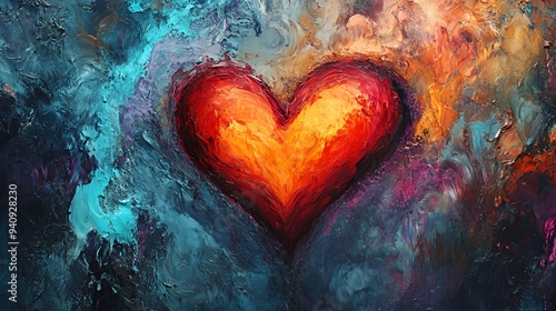 A vibrant heart shape surrounded by colorful abstract swirls representing love and emotion.