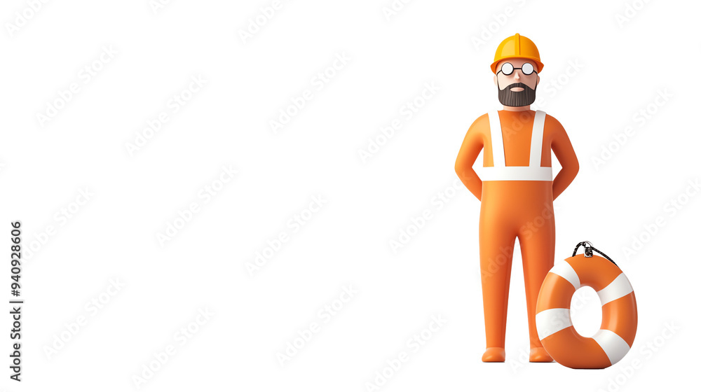 Lifeguard with a rescue buoy 3D illustration on transparent background Lifeguard with a rescue buoy 3D illustration on transparent background