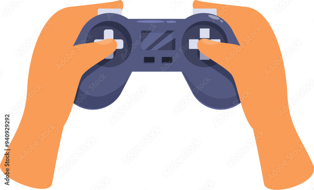 Two hands holding a video game controller, pressing buttons and playing Two hands holding a video game controller, pressing buttons and playing