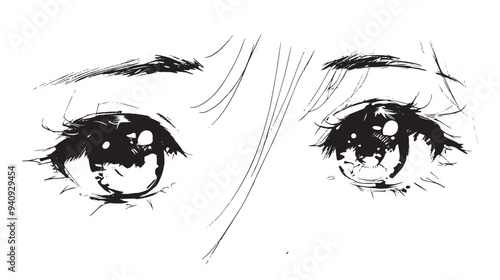 Emotional anime eyes vector sketch 
