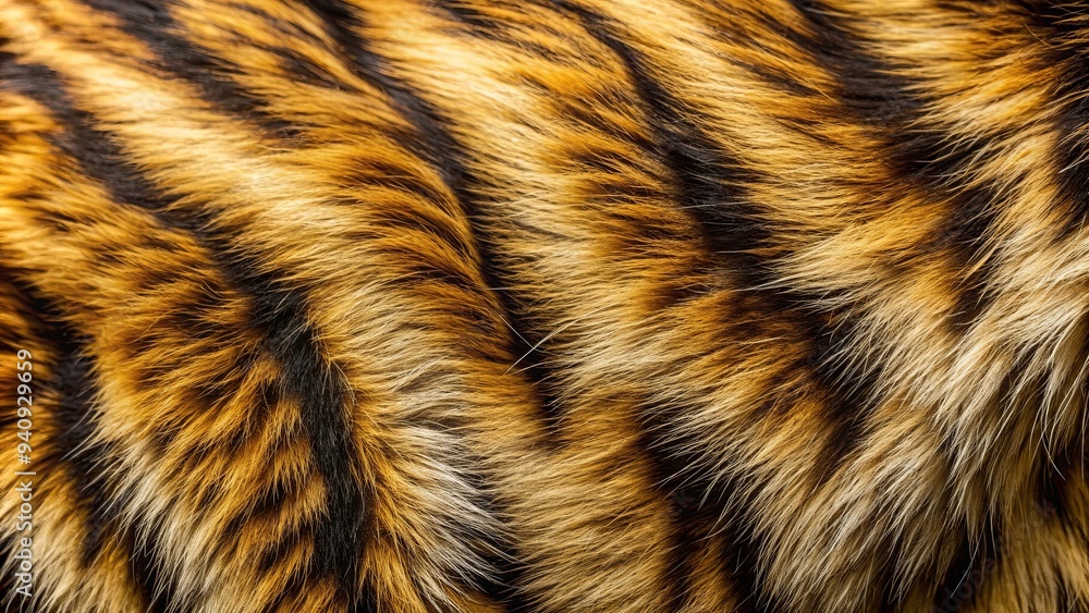 Close-up of wild cat fur with golden-brown coloring and black stripes, wild cat, fur, golden-brown, black stripes, close-up Close-up of wild cat fur with golden-brown coloring and black stripes, wild cat, fur, golden-brown, black stripes, close-up
