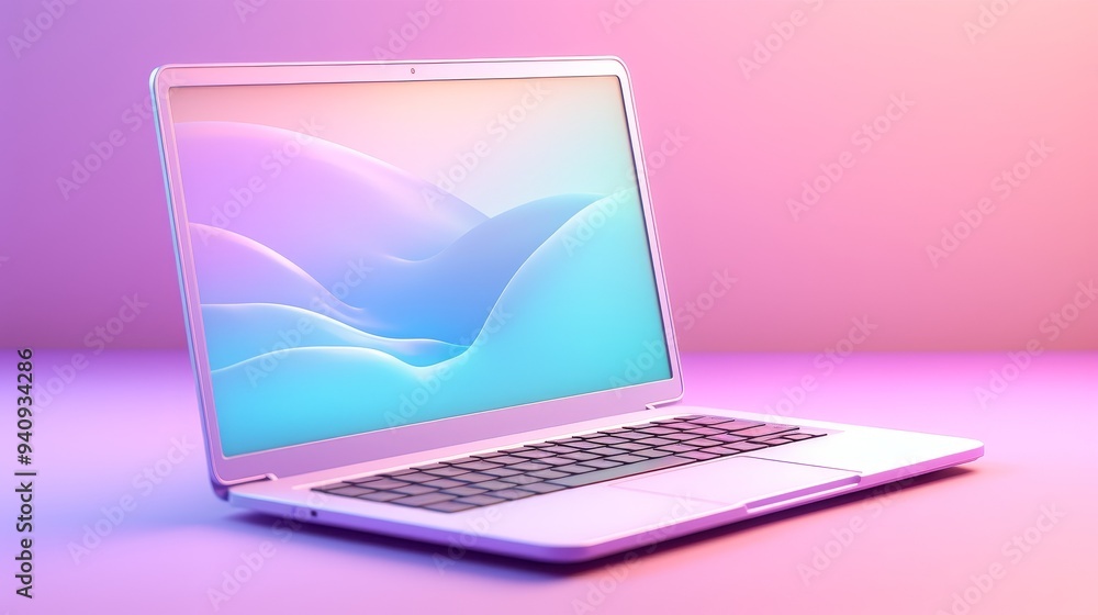 Modern laptop with a vibrant pastel screen, perfect for tech, education, or business themes and configurations. Modern laptop with a vibrant pastel screen, perfect for tech, education, or business themes and configurations.